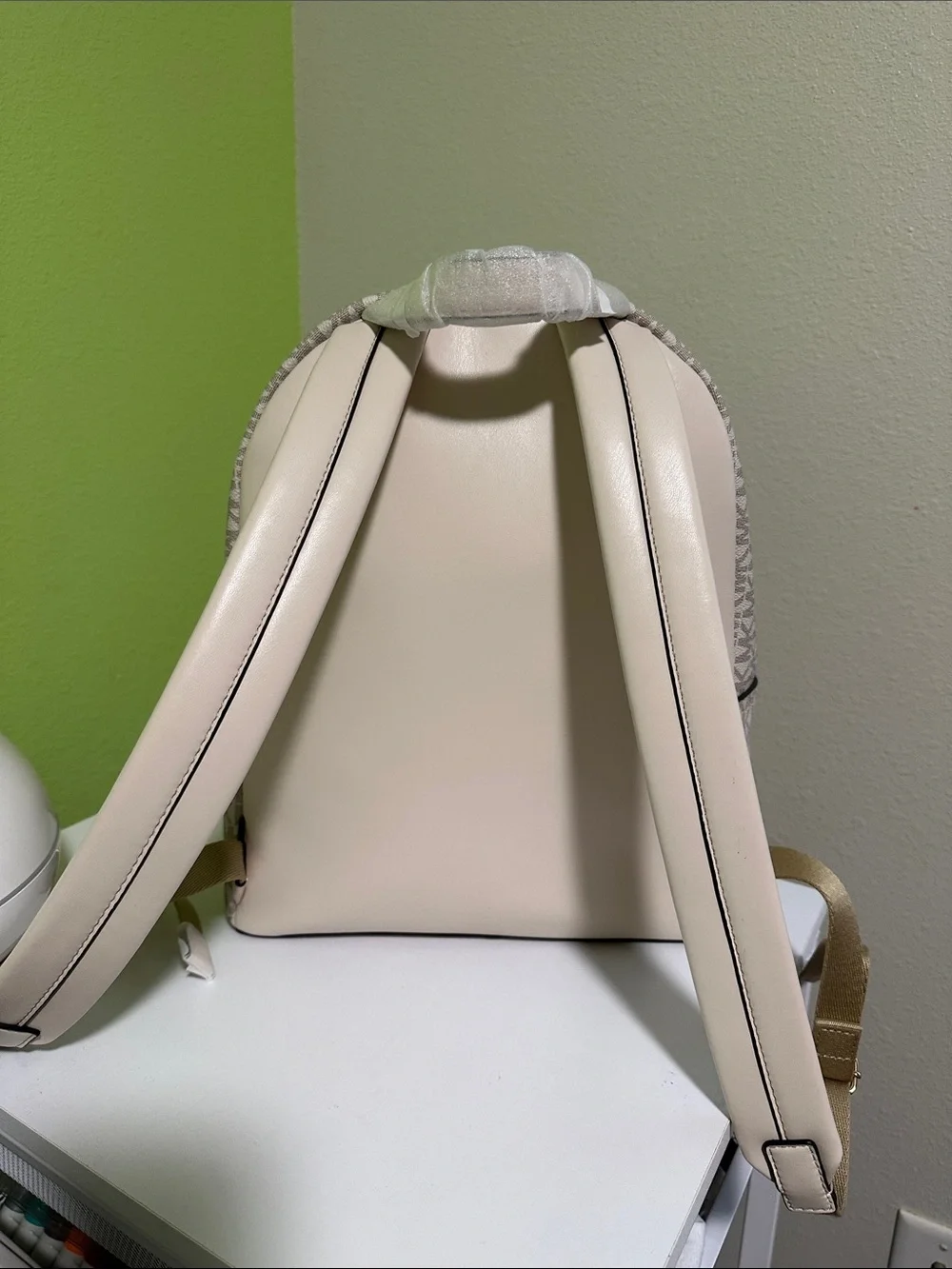 Michael Kors Cream Beige Logo Backpack with Gold Hardware
